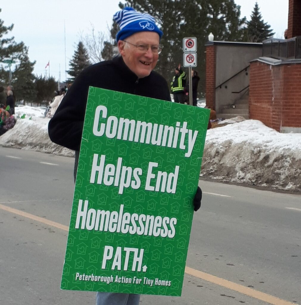 Peterborough Action for Tiny Homes participates in the St. Patrick's Day Parade 2023.